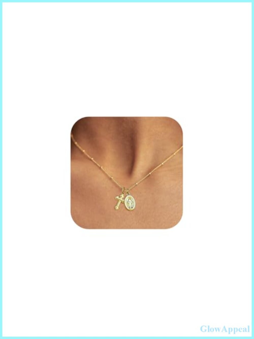 14K Gold Plated Cross Necklace for Women, Virgin Mary Pendant Jewelry
